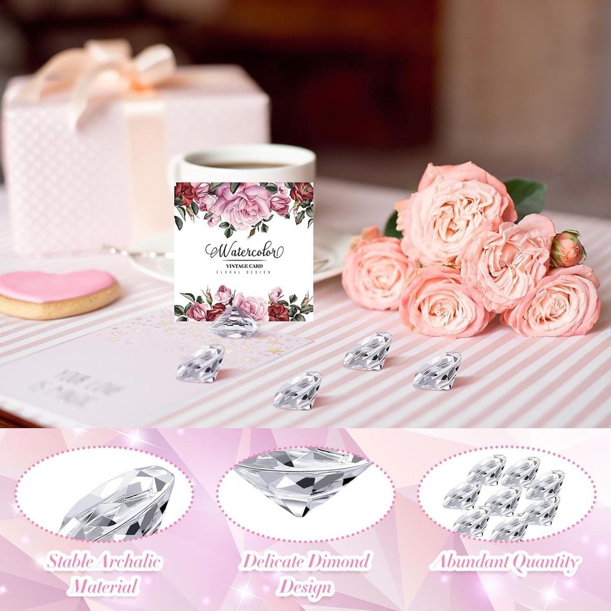 Fulmoon 150 Stück Acryl Tischnummernhalter - Diamant-Design, Transparent, 4x2.5 Cm Für Hochzeit & Feiern