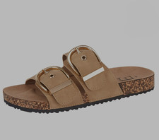 Strappy Buckle Sandals Wide Standard Fit UK 7 Womens Beige Sand Flatform Slides