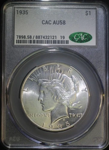 1935 P Peace Silver Dollar CACG AU58 Almost Uncirculated Well Struck CAC