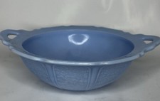 RARE Jeannette Glass Cherry Blossom Delphite Blue Depression Handled Bowl-1930