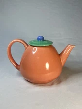 VTG Lindt-Stymeist Colorways Orange Salmon Green Blue Lid Teapot Creamer EUC