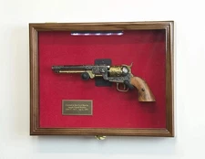 Gun Display Case LARGE Walnut Wood LED Light Pistol Handgun Revolver Shadow Box