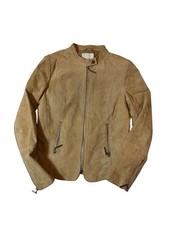 Mango Genuine Leather Suede Moto Jacket Tan Minimalist Zip Fitted