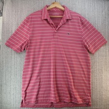 Vineyard Vines Polo Shirt Mens Large Pink White Striped Whale Logo Stretch Golf
