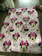 Twin Size Disney Minnie Mouse Reversible Comforter Pink Minnie Face Hearts