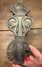 Art Nouveau Gunmetal Gray  Cast Iron Door Knocker 8.25 X 3” Heavy Gothic Salvage