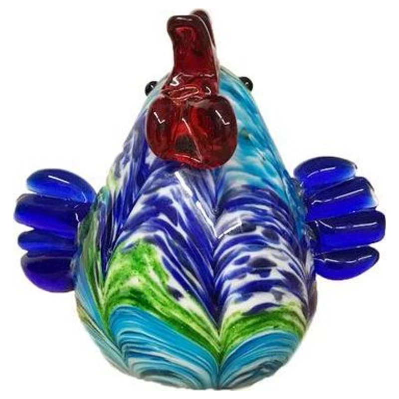 Gallo in Vetro Colorato Blu Rosso 9x8,5x9 cm Soprammobile Statuetta Decorativa, fotografia 8 di 9