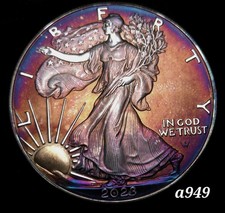 2023 Silver American Eagle Coin Colorful Rainbow Toning #a949