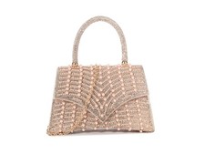 Women Diamante Clutch Bag Pearl Beaded Top Handle Evening Bridal Wedding Handbag