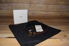 NWT YSL Saint Laurent Python Buckled Skinny Logo Leather Belt 95 CM Black Lava