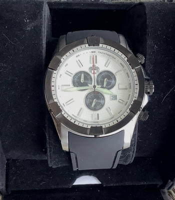 Sug 1883 Mens Chronograph White Face Watch incl. Box Swiss Parts