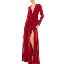 Mac Duggal 55680 Red Evening Gown Long Sleeve Chiffon A-Line Dress Size 4