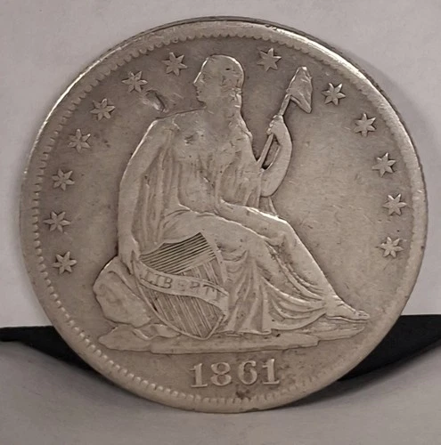 1861 San Francisco Seated Liberty Half Dollar.  Good Album Filler. 90% Silver