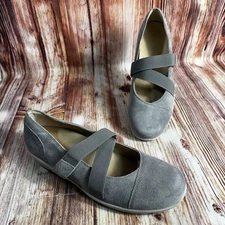 NEW Vionic SHELBY Size 11 Gray Suede Mary Jane Loafers Shoes Elastic Strap Flats