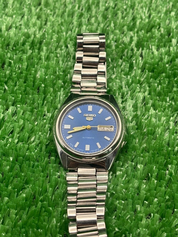 复古精工 5 自动 || 蓝色表盘 || 男式复古手表 || — 第 3/4 张图片