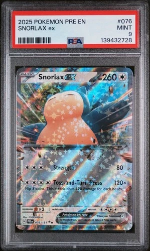 💤 PSA 9 MINT – 2025 Pokémon Snorlax ex #076/131 💥