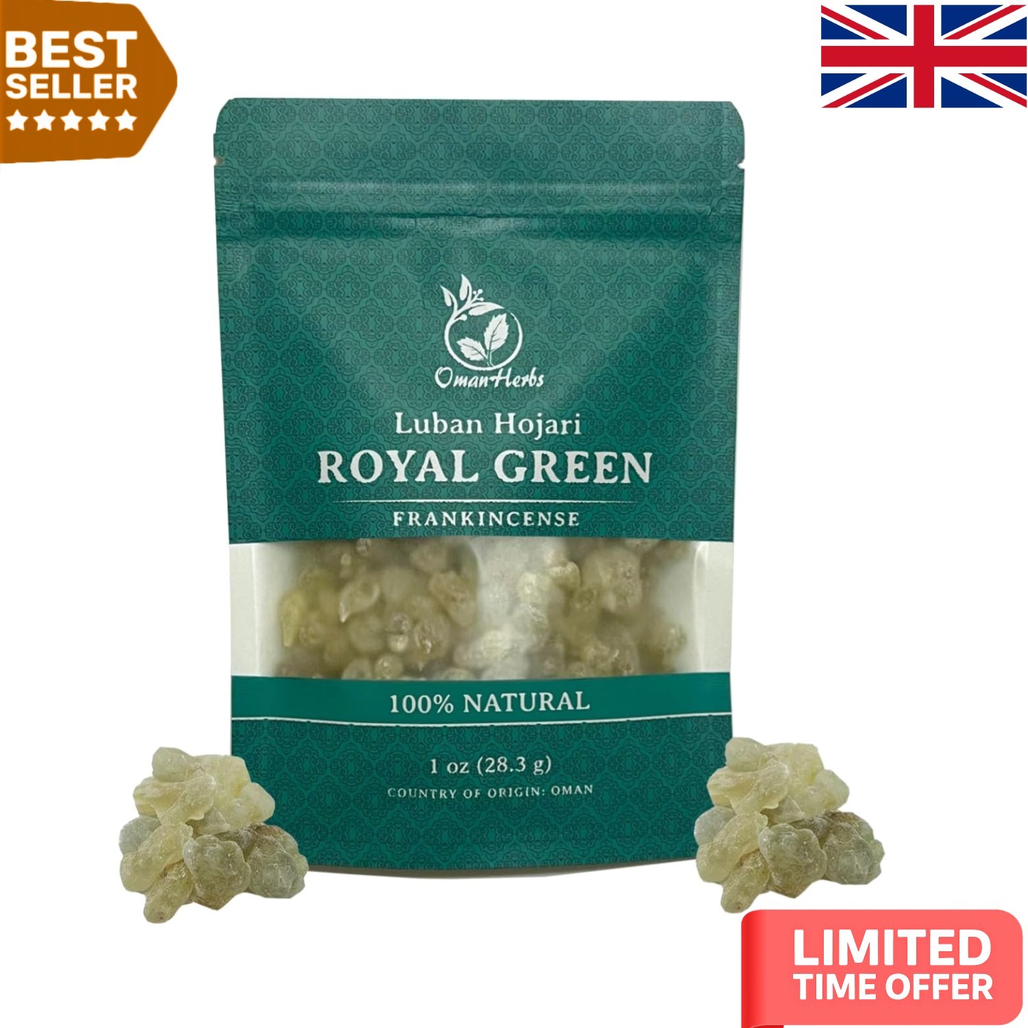 Highest Grade Pure Green Frankincense Hojari 1oz - Ethically Sourced from Oman