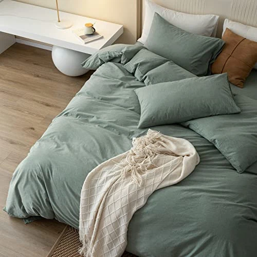 Комплект из 100% выстиранного хлопкового пододеяльника удобный королевский (104 x 90 дюймов) зеленый (без одеяла) - Изображение 3 из 4