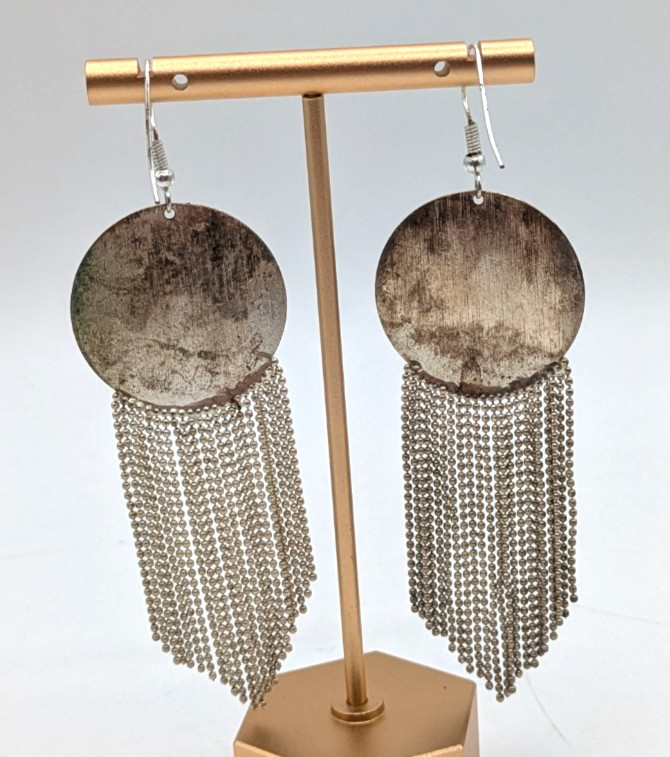 Dangle Statement Pierced Earrings Silver Tone Rou… - image 5