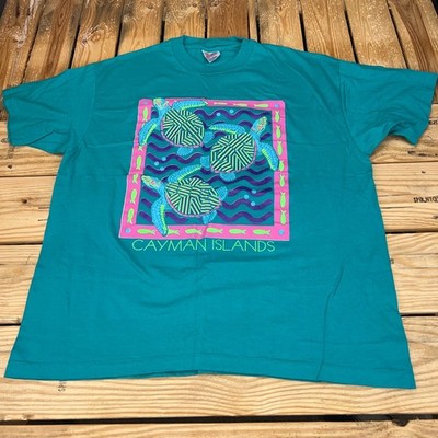 Vintage Grand Cayman Islands T-Shirt Mens LG 80s Graphic Sea Turtle Ocean Teal