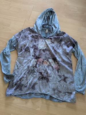 TREDY - Extravaganter Blusenshirt mit Kapuze - Grau - Größe 40