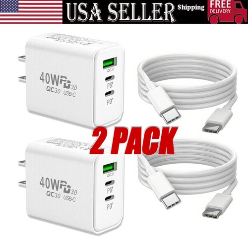 2 PACK 40W Dual USB-C Fast Charger Block For iPhone 18 17 16 15 Pro Max PD Cable - $12.19