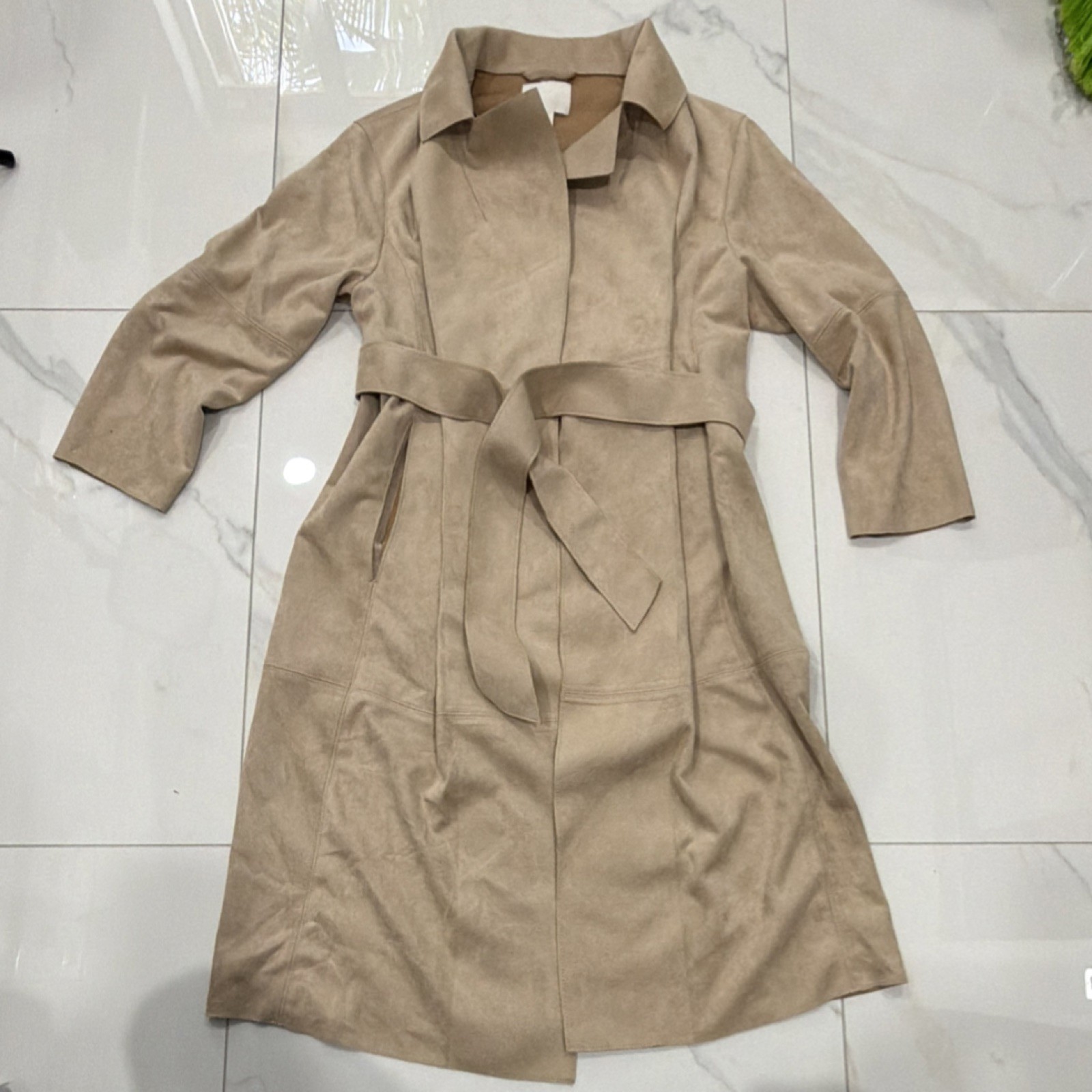 H&M Beige Belted Trench Coat with Pockets Women's Size S Long Sleeve Solid