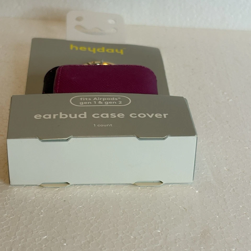 Capa de couro sintético Heyday com clipe compatível com Apple AirPods geração 1 e 2 - orquídea/vermelho/roxo - Imagem 3 de 4