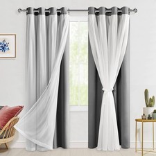 Blackout Curtains with Sheer Overlay, Grommet 52"W x 84"L Pack of 2 Grey