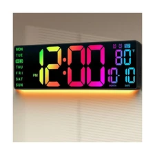 16.5" Large Digital Wall Clock: 11 RGB Colors Wall Mount Decor Clock for Livi...