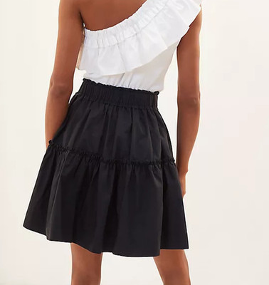 Anthropologie Maeve Smocked Tiered Mini Skirt XL Black Lined Boho Flirty NWOT