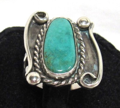 Vintag Navajo Sterling Silver Turquoise Ring Sz 7.75 Fred Harvey Era Old Pawn 7g