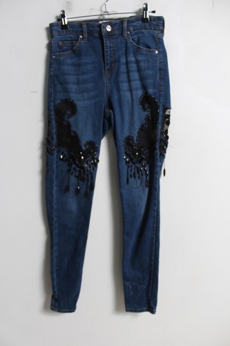 Topshop MOTO Damen Jamie bestickte Jeans - blau - Größe W28 L30 (M6)