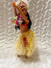 Vintage Hawaiian Hula Plastic Girl Doll Figurine on Stand 10  