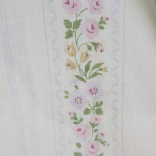 Vtg Pillow Case Floral ROSES VINES STRIPE PINK COTTAGE NO TAG STANDARD
