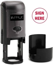 Sign HERE Round Self-Inking Stock Rubber Stamp (3/4" Diameter) - Red Ink