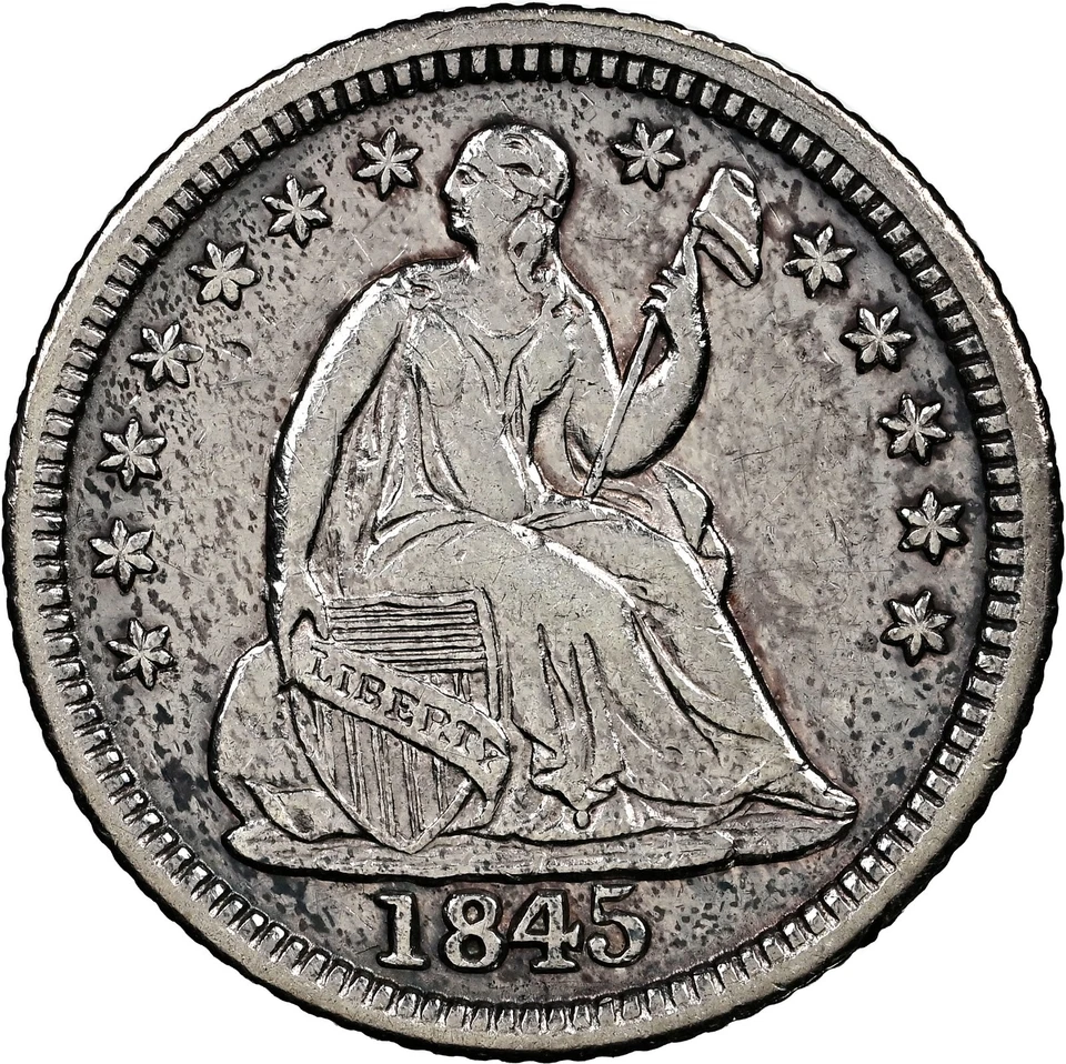 1845 H10C SEATED HALF DIME NGC XF DETAILS CLEANED 6526898-004 (V1-A , RARE R6) - Image 2 of 4
