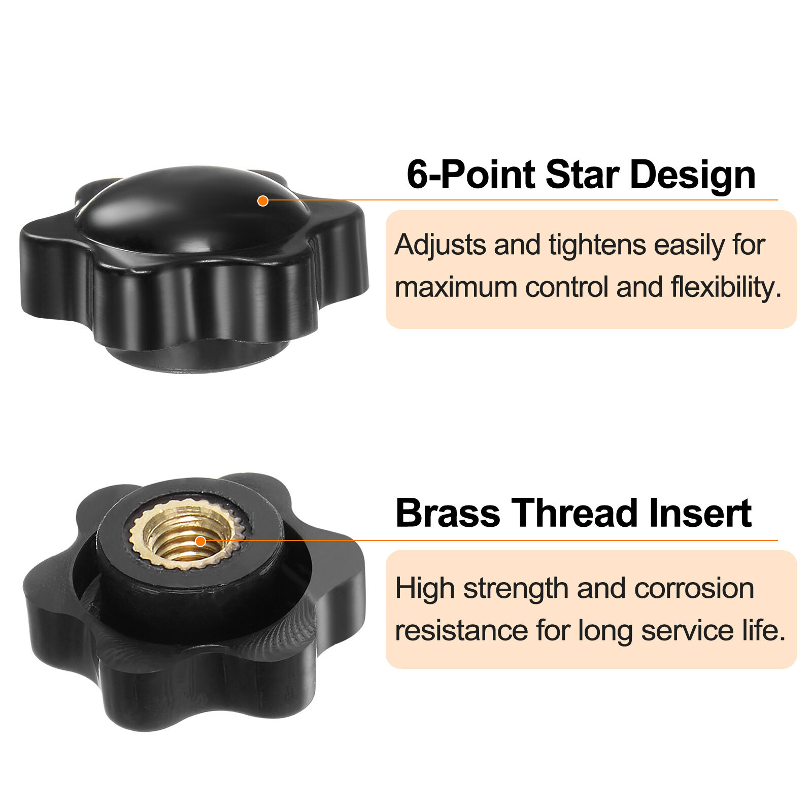 12pcs Star Knobs M6 Thread 25mm Head Non-Through Hole Brass Insert Knob Black