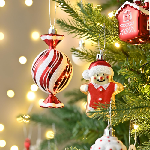 Christmas Tree Ornaments Set, 70Ct Candy Cane Red and White Shatterproof Christm - Picture 6 of 6