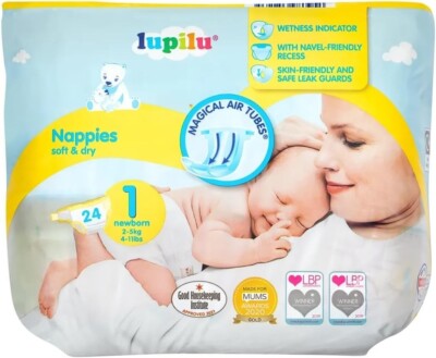 Lupilu Windel Größe 1 Neugeborenenwindeln weich & trocken -24 pro Packung 2-5 kg/4-11 lbs