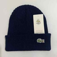 Image of Lacoste Classic Winter Beanie Unisex Brushed Wool Ribbed Knit Cuffed