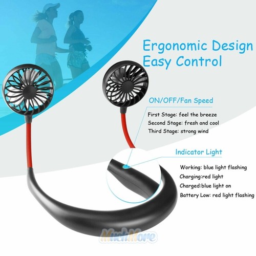 Portable Rechargeable LED Neckband Neck Hanging Dual Cooling Mini Fan Personal - Picture 8 of 36
