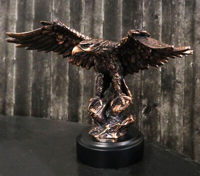 Wings of Glory Bald Eagle Perching on Rock Bronze Electroplated Figurine With...