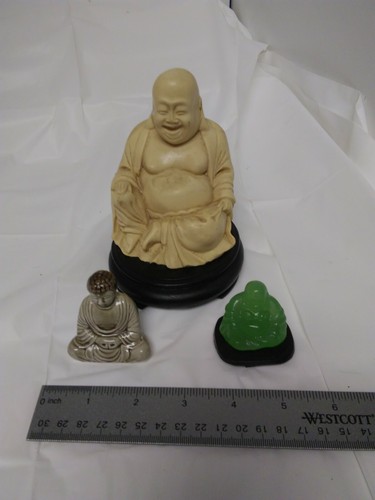 Asian/Oriental Set of 3 Buddha figurines. Various sizes, various materials. - Picture 2 of 3
