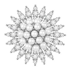 SELOVO Bling Elegant Crystal Simulated Pearl Snowflake Brooch Pin Silver