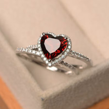 Natural Red Garnet Halo Engagement  Wedding Ring Gift for her, Mother or Wife