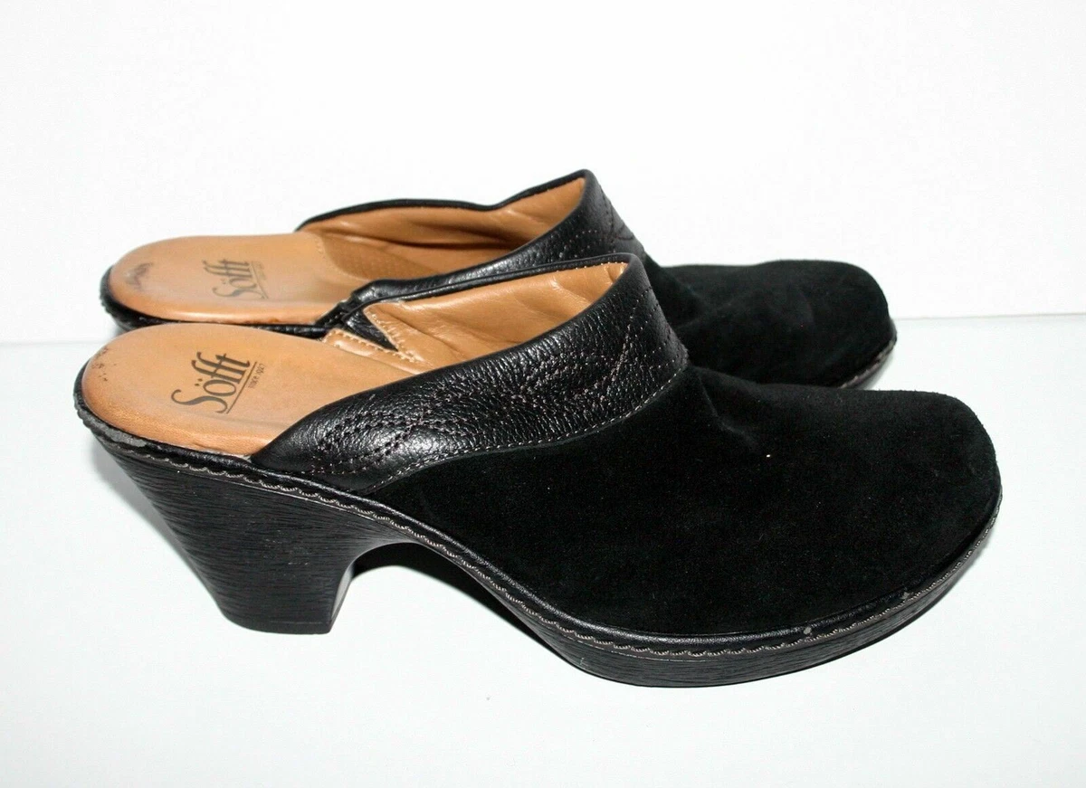 E rosoft by S fft suede clogs shoes leather detail sz. 8.5 US EUC