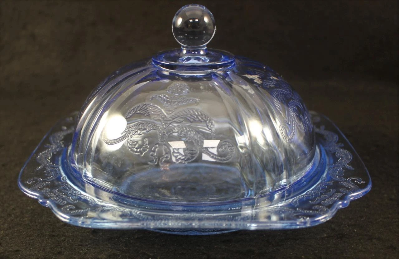 Indiana Glass Recollection Blue Round Covered Butter Dish