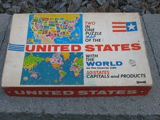 Vintage c.1950's Saalfield Dual Sided Puzzle - USA World Map
