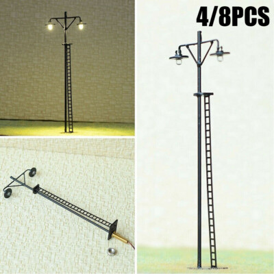 4/8 PCS HO Scale LED Yard Light Model Train Railroad Street Station Lamp Post